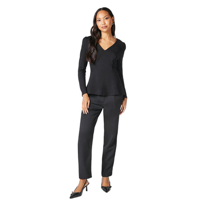 Black - Side - Principles Womens-Ladies Plain Ponte V Neck Top