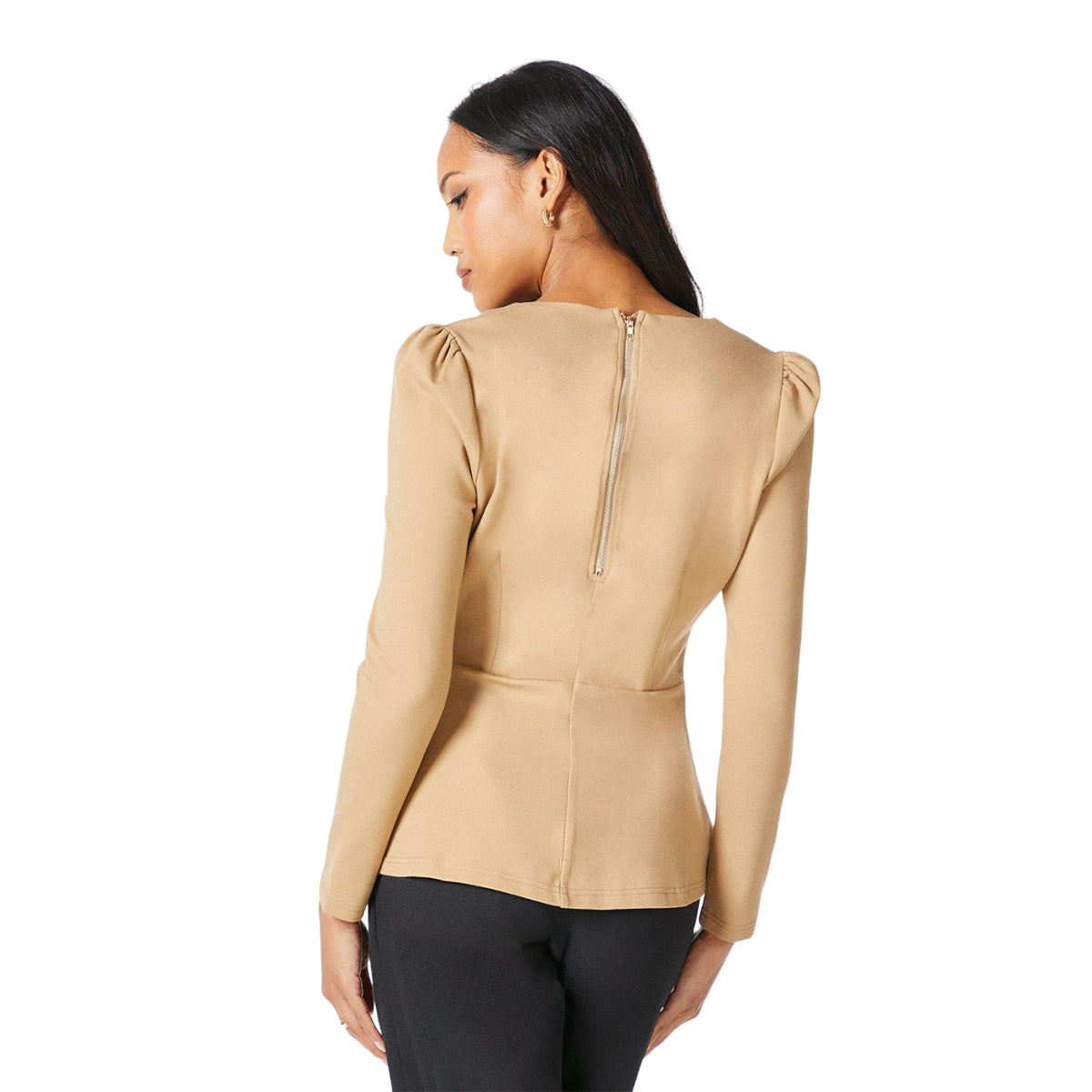 Camel - Back - Principles Womens-Ladies Plain Ponte V Neck Top