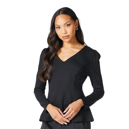 Black - Front - Principles Womens-Ladies Plain Ponte V Neck Top