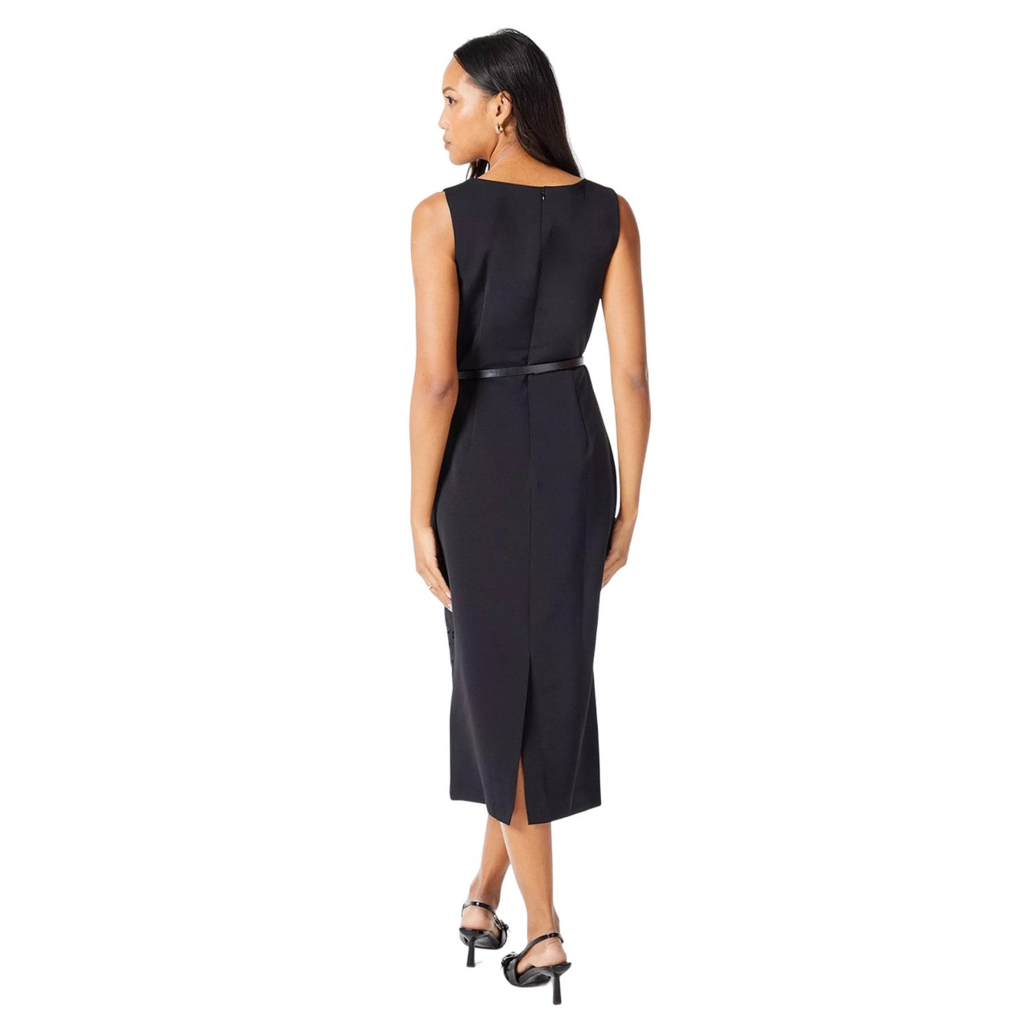 Black - Back - Principles Womens-Ladies Laser Cut Ponte Belted Midi Dress