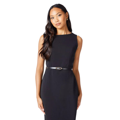 Black - Side - Principles Womens-Ladies Laser Cut Ponte Belted Midi Dress