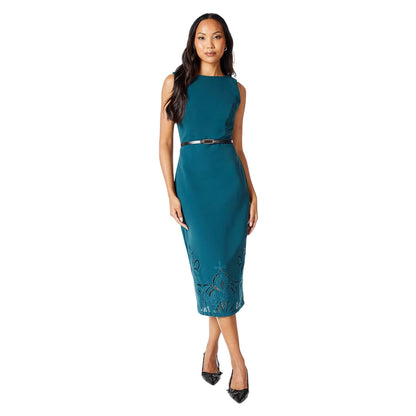Emerald - Front - Principles Womens-Ladies Laser Cut Ponte Belted Midi Dress