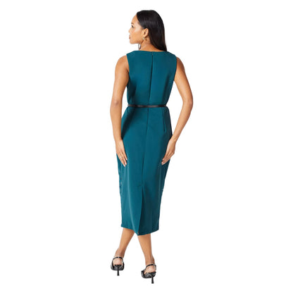 Emerald - Back - Principles Womens-Ladies Laser Cut Ponte Belted Midi Dress