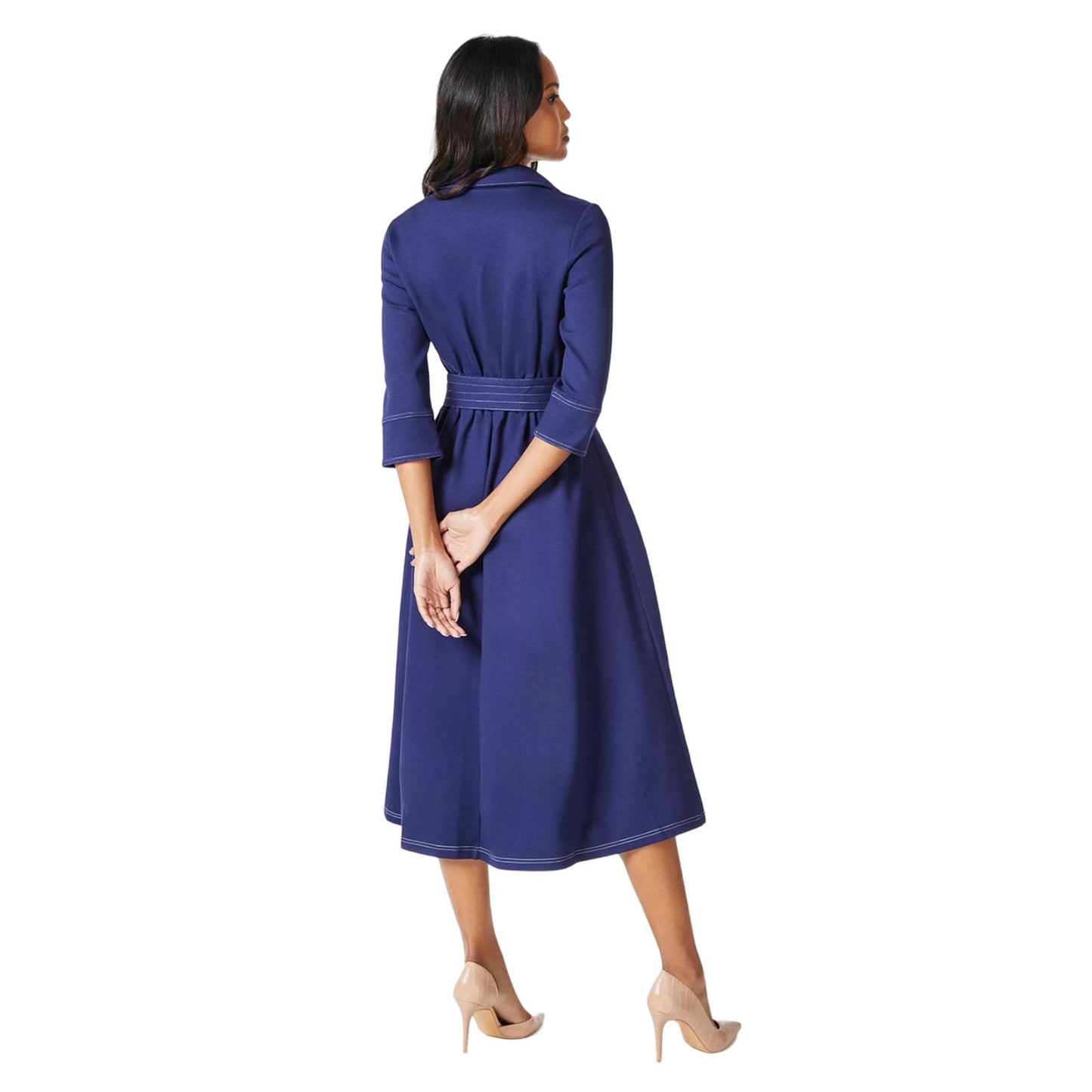 Navy - Back - Principles Womens-Ladies Ponte Stitch Detail Midi Dress