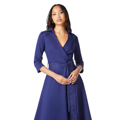 Navy - Side - Principles Womens-Ladies Ponte Stitch Detail Midi Dress