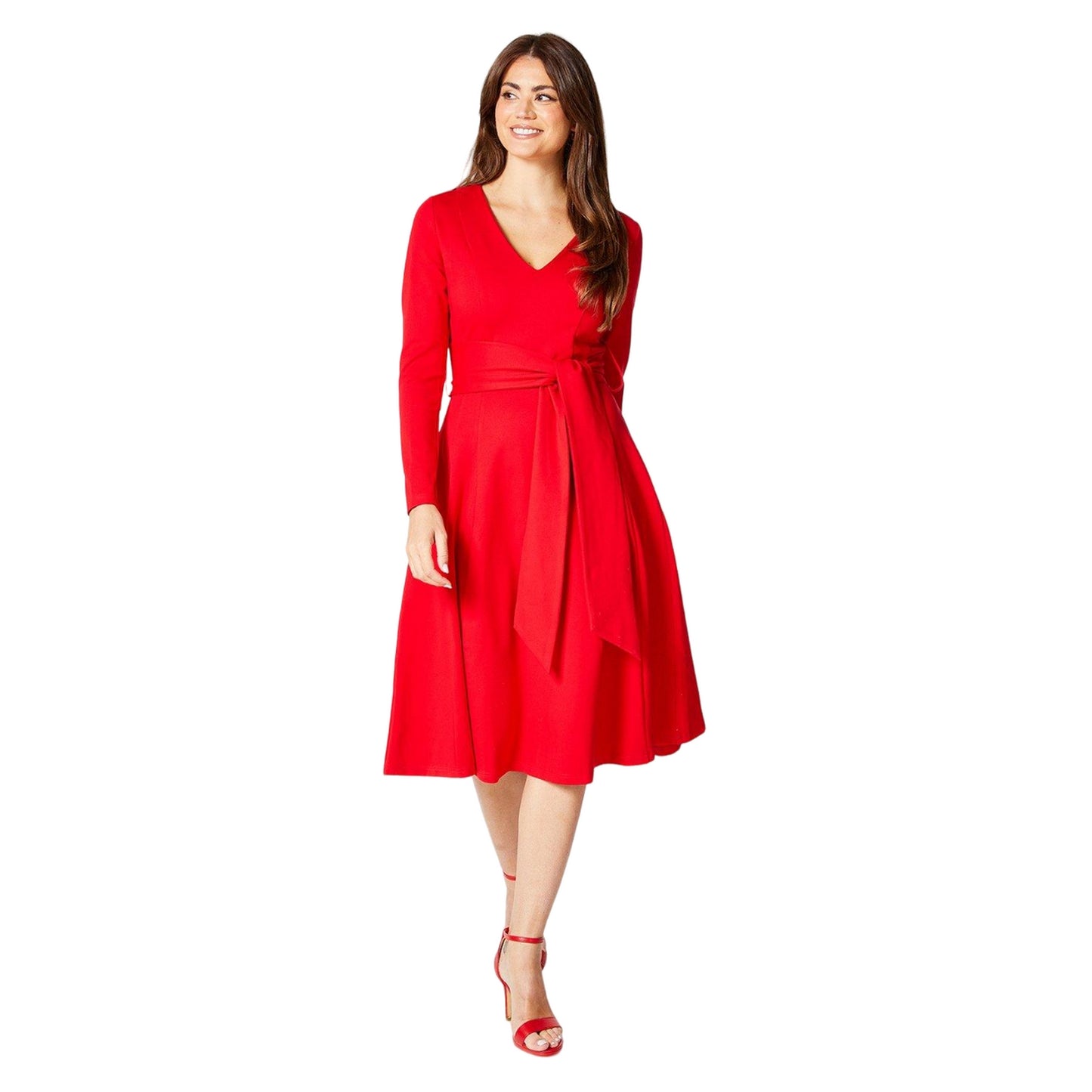 Red - Front - Principles Womens-Ladies Belted Detail Seams Midi Dress