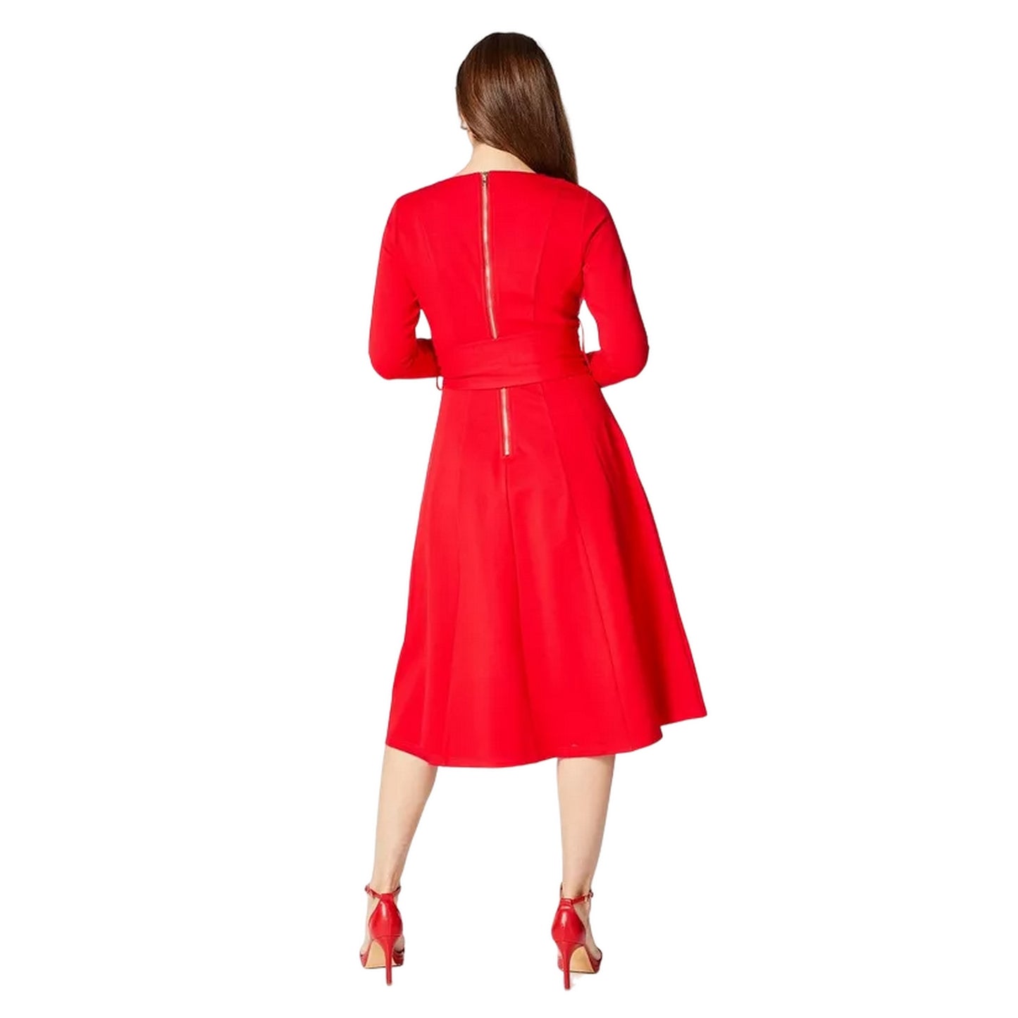 Red - Back - Principles Womens-Ladies Belted Detail Seams Midi Dress
