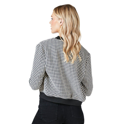 Monochrome - Back - Principles Womens-Ladies Houndstooth Snap-Front Bomber Jacket