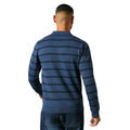 Blue - Back - Maine Mens Stripe Knitted Long-Sleeved Polo Shirt