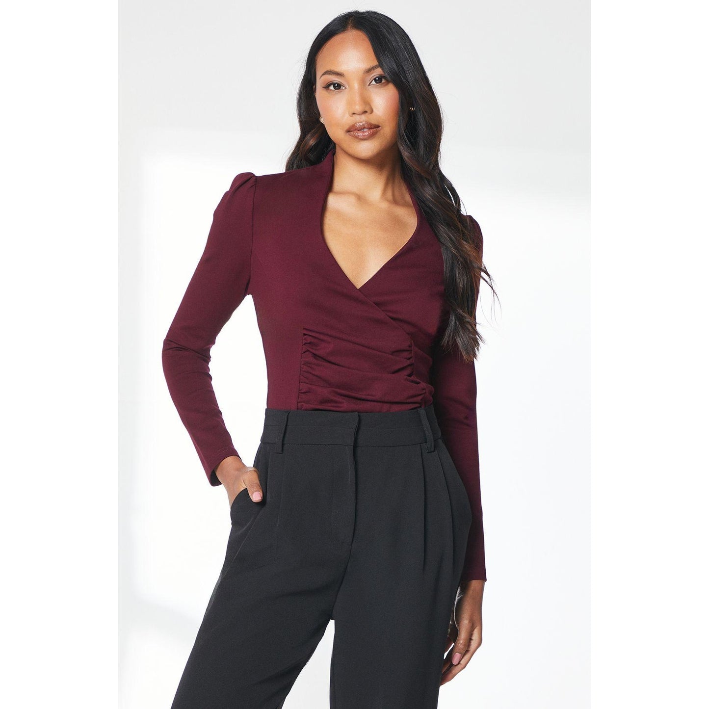 Berry - Front - Principles Womens-Ladies Ponte Wrap Top