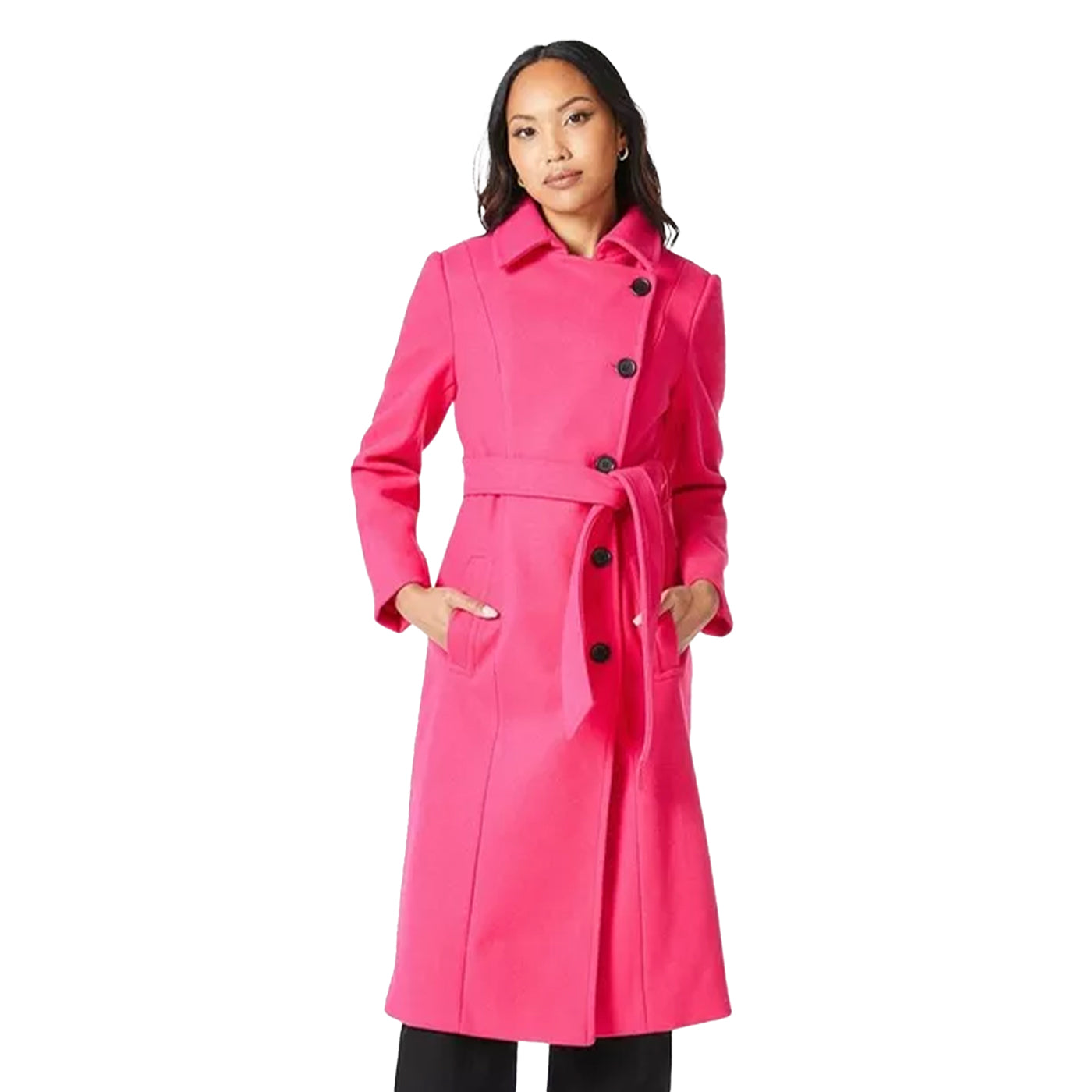 Pink - Front - Principles Womens-Ladies Asymmetric Wrap Coat