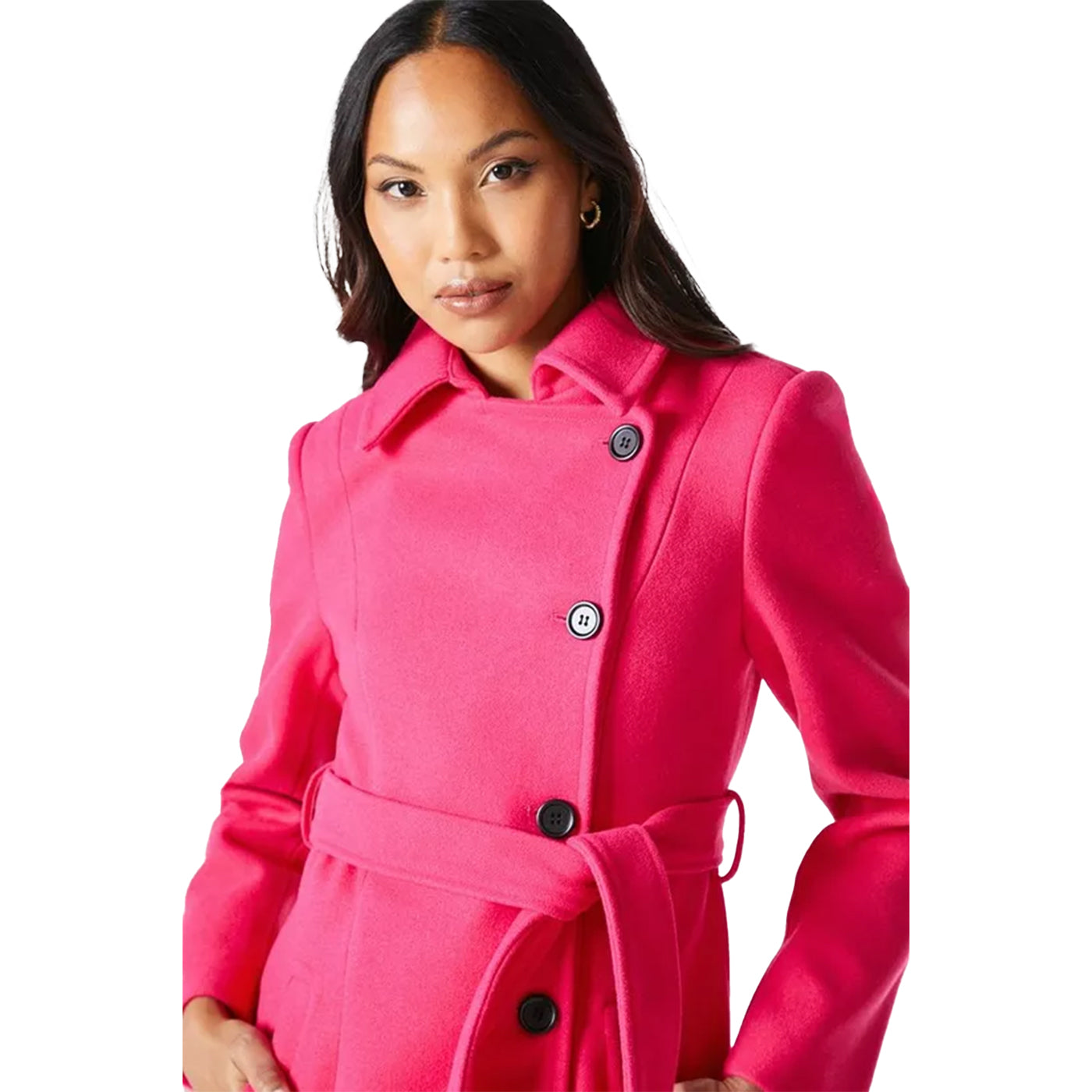 Pink - Side - Principles Womens-Ladies Asymmetric Wrap Coat