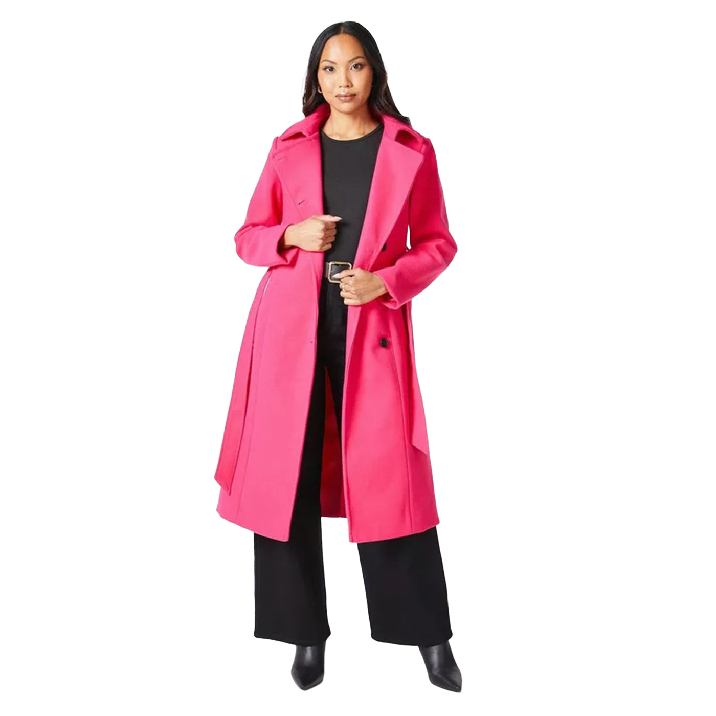 Pink - Pack Shot - Principles Womens-Ladies Asymmetric Wrap Coat