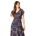 Navy - Side - Principles Womens-Ladies Chain Print Belted Midi Dress