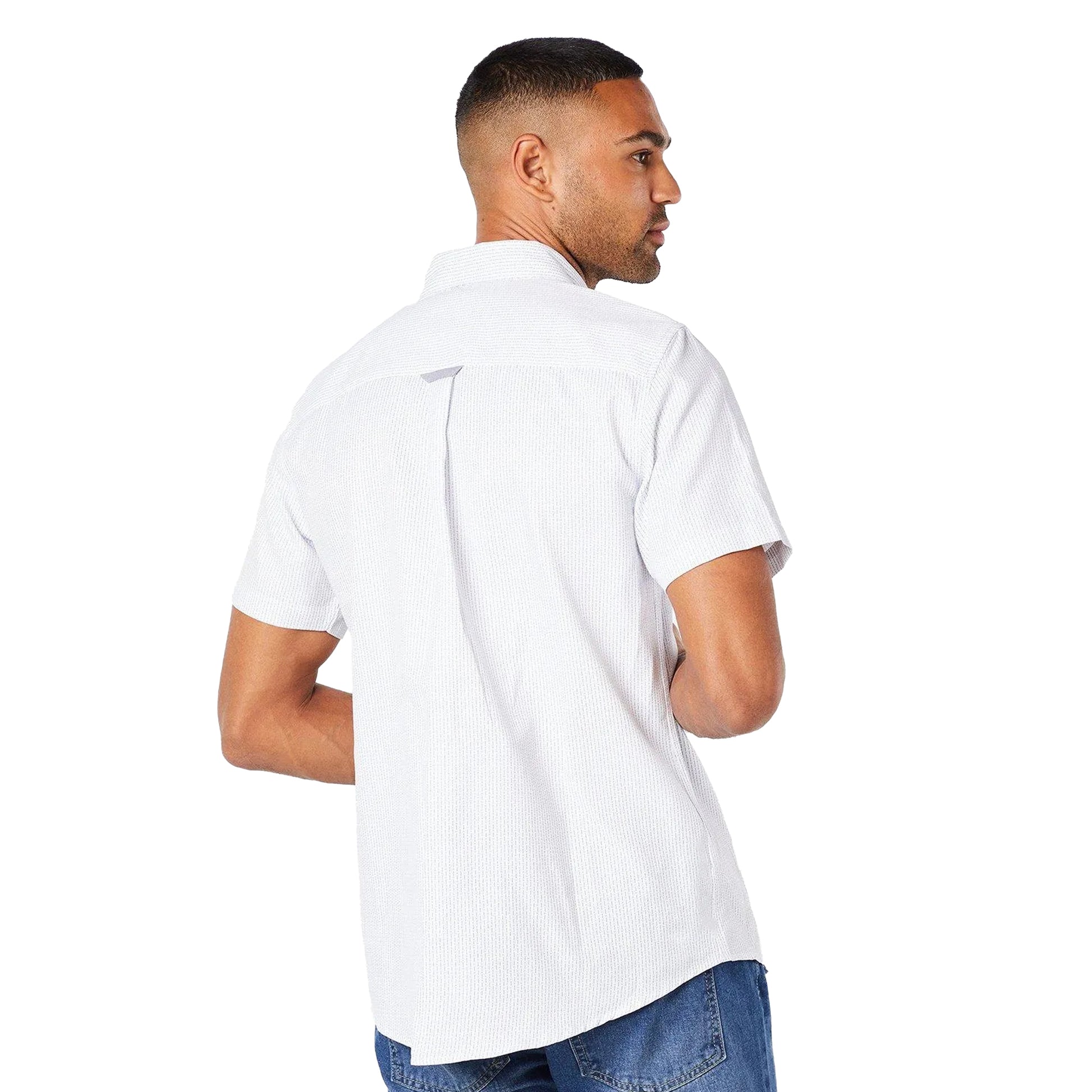 White - Back - Maine Mens Herringbone Short-Sleeved Shirt