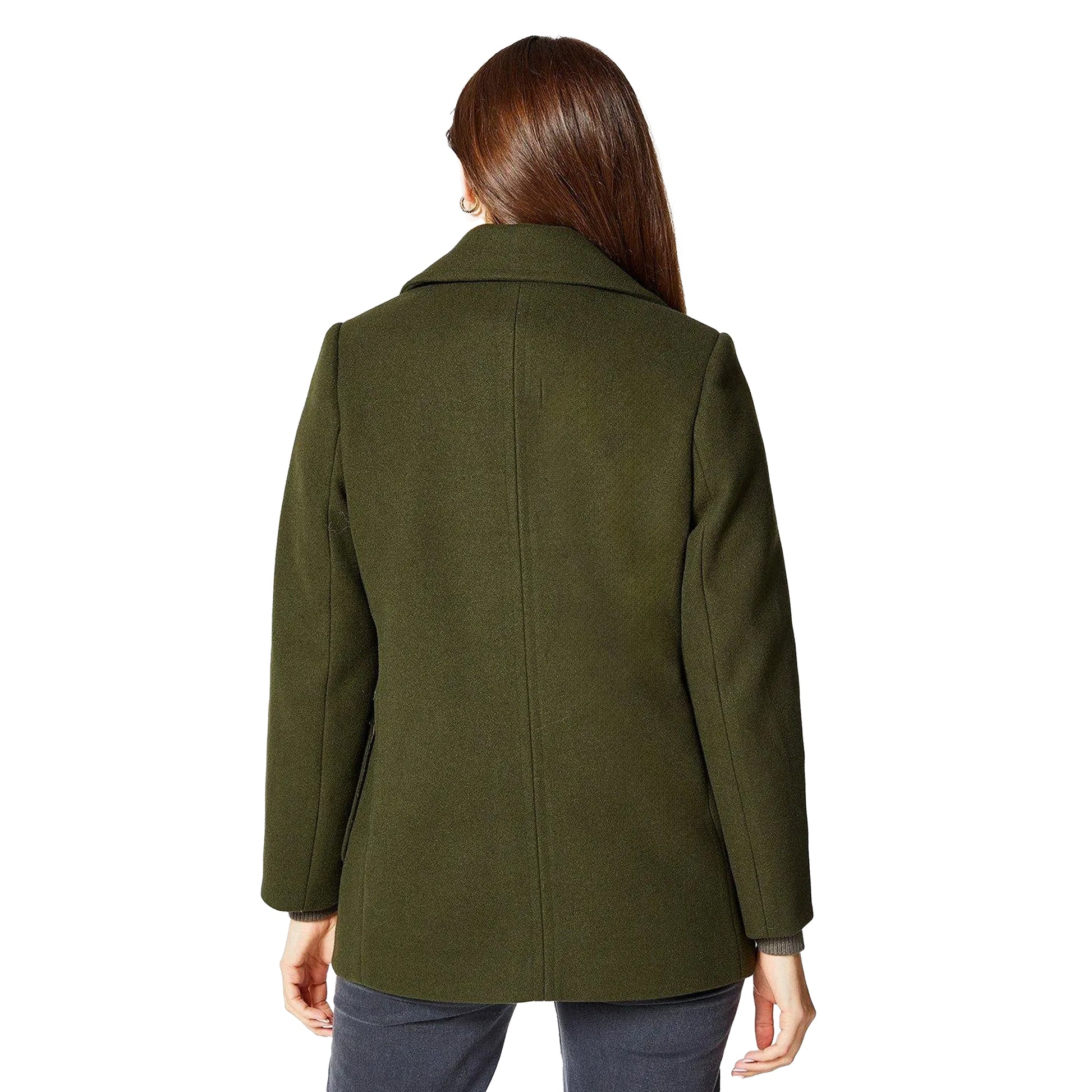 Forest - Back - Principles Womens-Ladies Patch Pocket Petite Double Breasted Coat