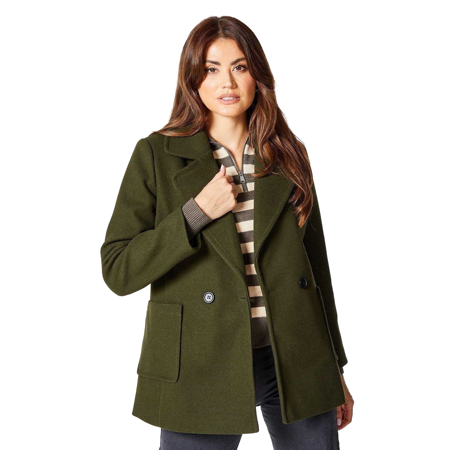 Forest - Side - Principles Womens-Ladies Patch Pocket Petite Double Breasted Coat