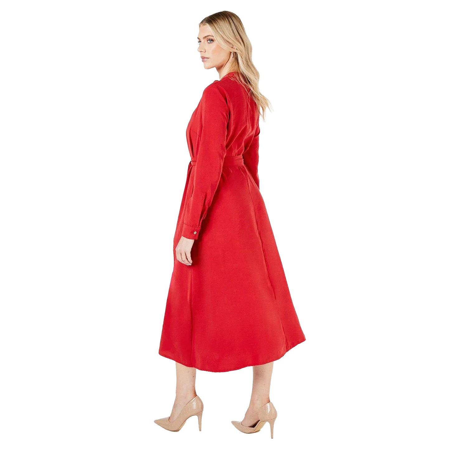 Red - Back - Principles Womens-Ladies Plain Belted Shirt Dress