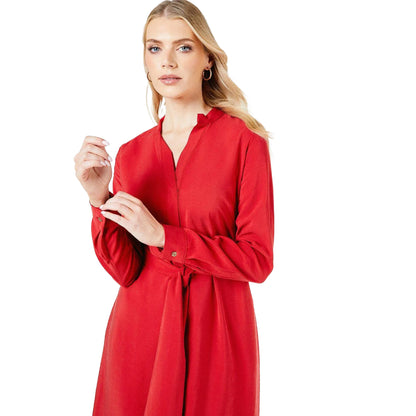 Red - Side - Principles Womens-Ladies Plain Belted Shirt Dress