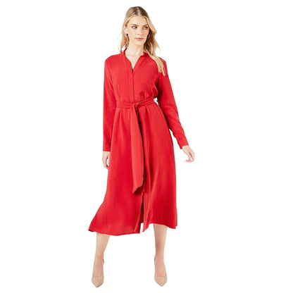 Red - Front - Principles Womens-Ladies Plain Belted Shirt Dress