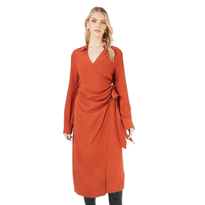 Rust - Front - Principles Womens-Ladies Belt Detail Collared Wrap Dress