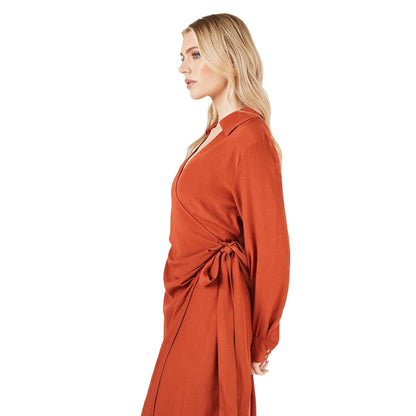 Rust - Side - Principles Womens-Ladies Belt Detail Collared Wrap Dress