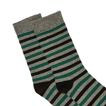 Green - Side - Maine Mens Stripe Socks (Pack of 3)