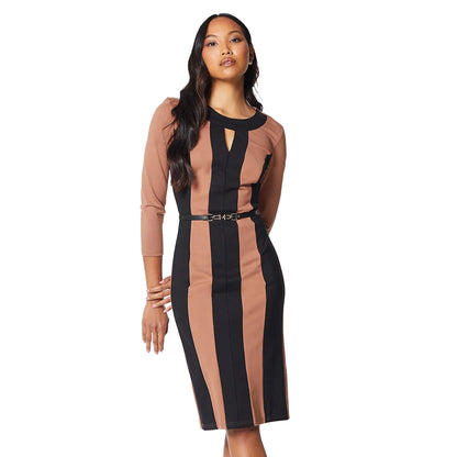 Camel - Front - Principles Womens-Ladies Contrast Detail Ponte Shift Dress