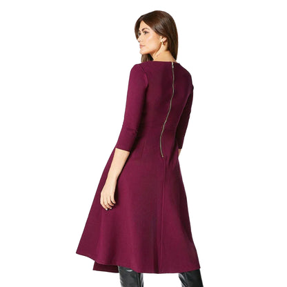 Berry - Back - Principles Womens-Ladies Ponte Asymmetric Hem Midi Dress