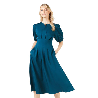 Teal - Front - Principles Womens-Ladies Pleated Puff Sleeve Midi Dress