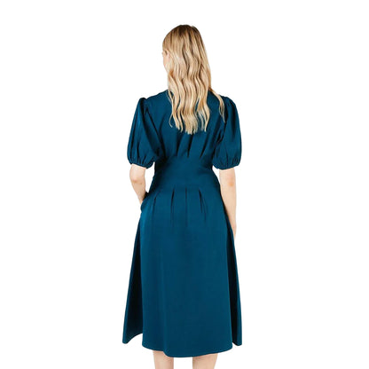 Teal - Back - Principles Womens-Ladies Pleated Puff Sleeve Midi Dress