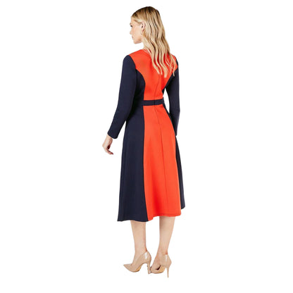 Navy - Back - Principles Womens-Ladies Colour Block Ponte Belted Midi Dress