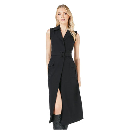 Black - Side - Principles Womens-Ladies Plain Belted Blazer Dress