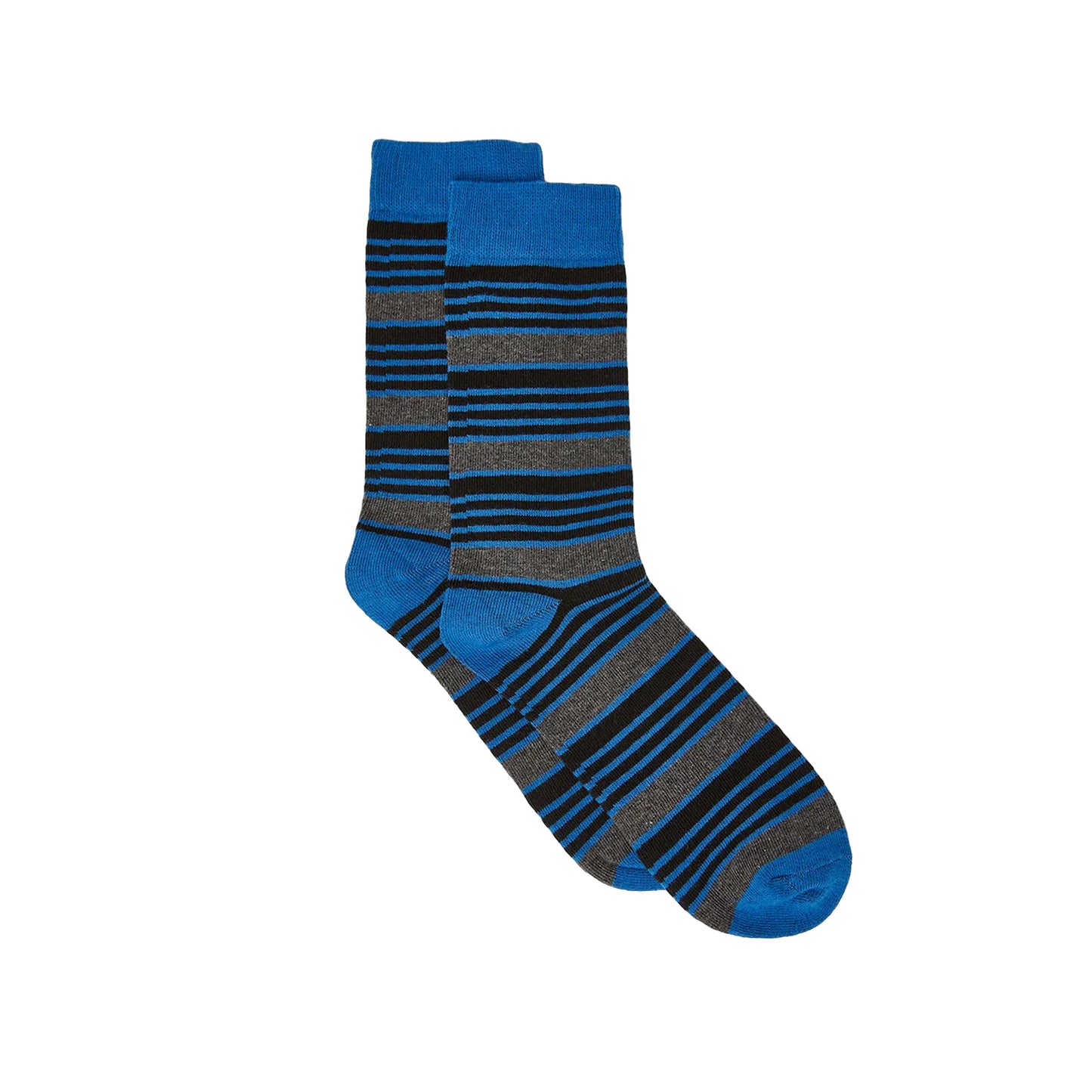 Blue-Grey-Navy - Back - Maine Mens Fine Stripe Socks (Pack of 3)