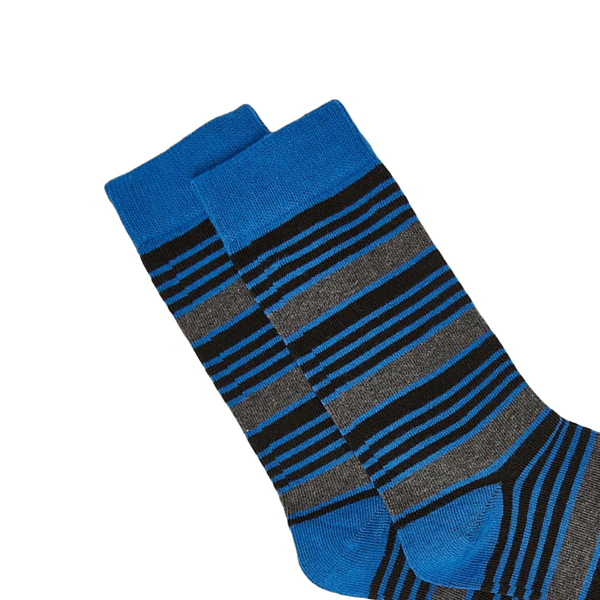 Blue-Grey-Navy - Side - Maine Mens Fine Stripe Socks (Pack of 3)