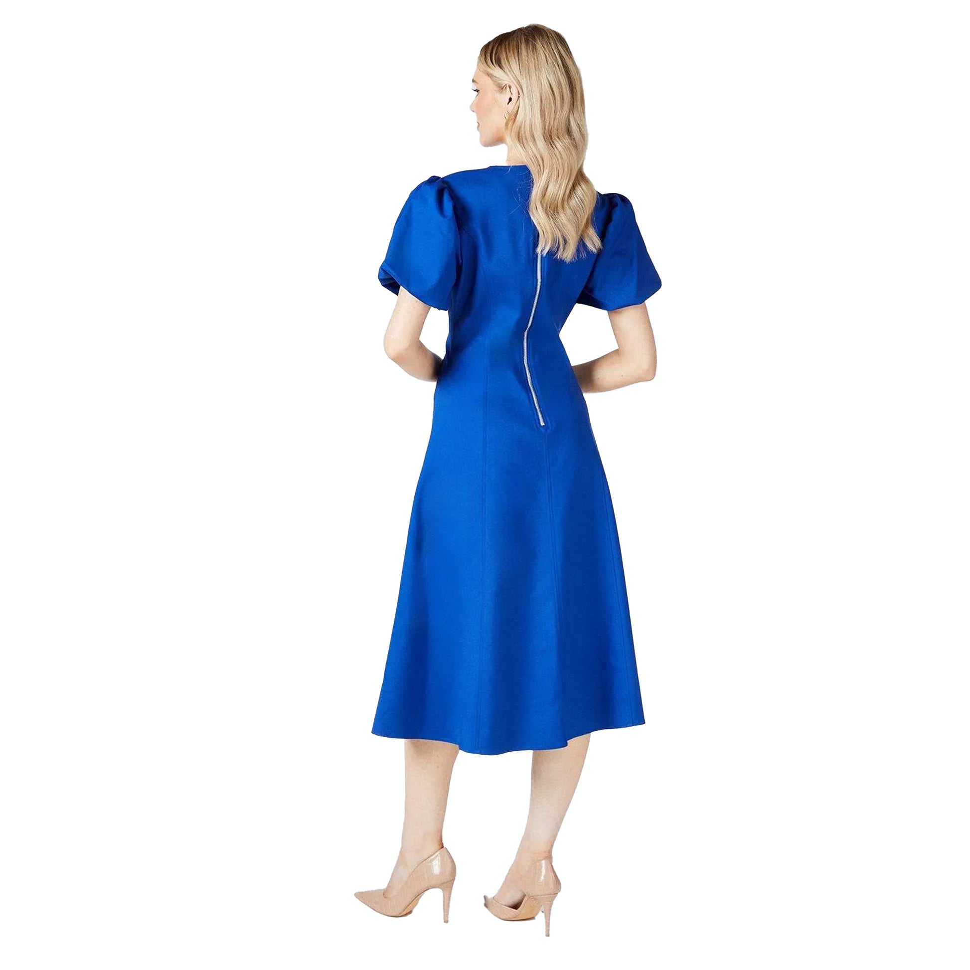 Blue - Back - Principles Womens-Ladies Puff Sleeve Midi Dress