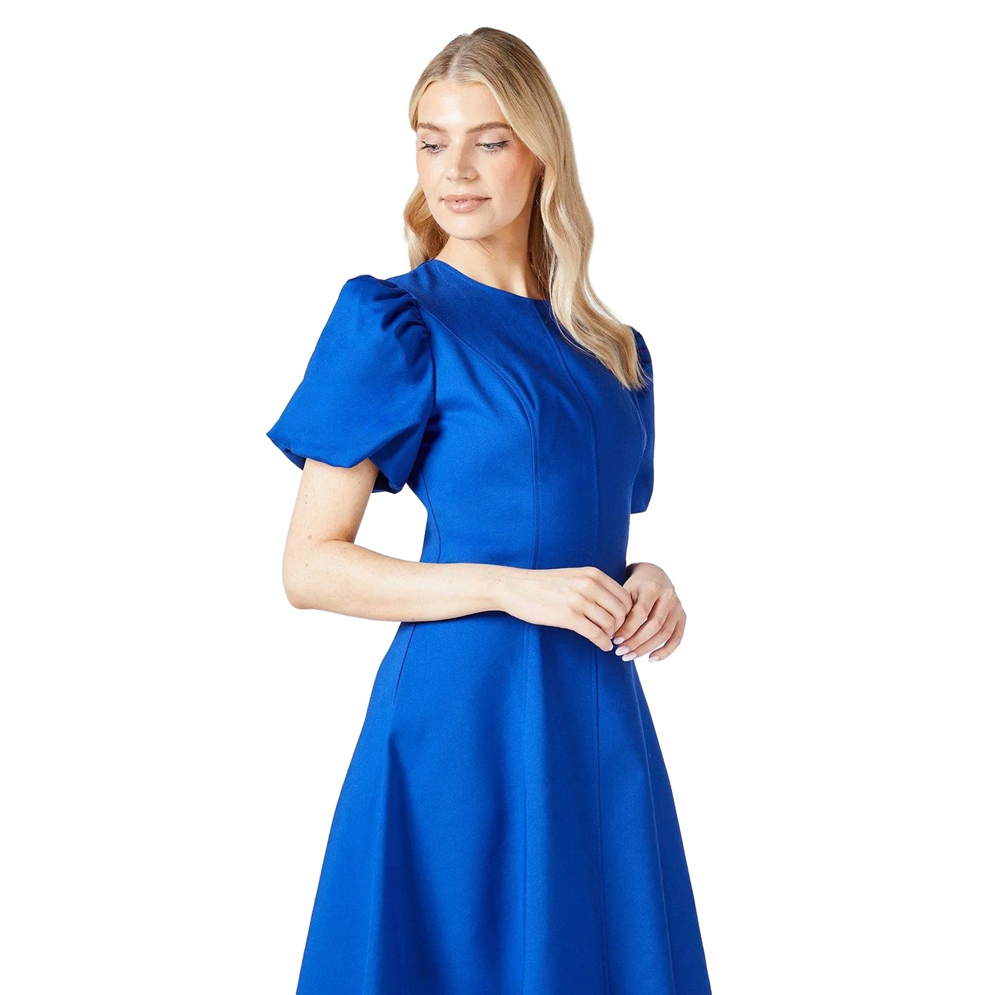 Blue - Side - Principles Womens-Ladies Puff Sleeve Midi Dress
