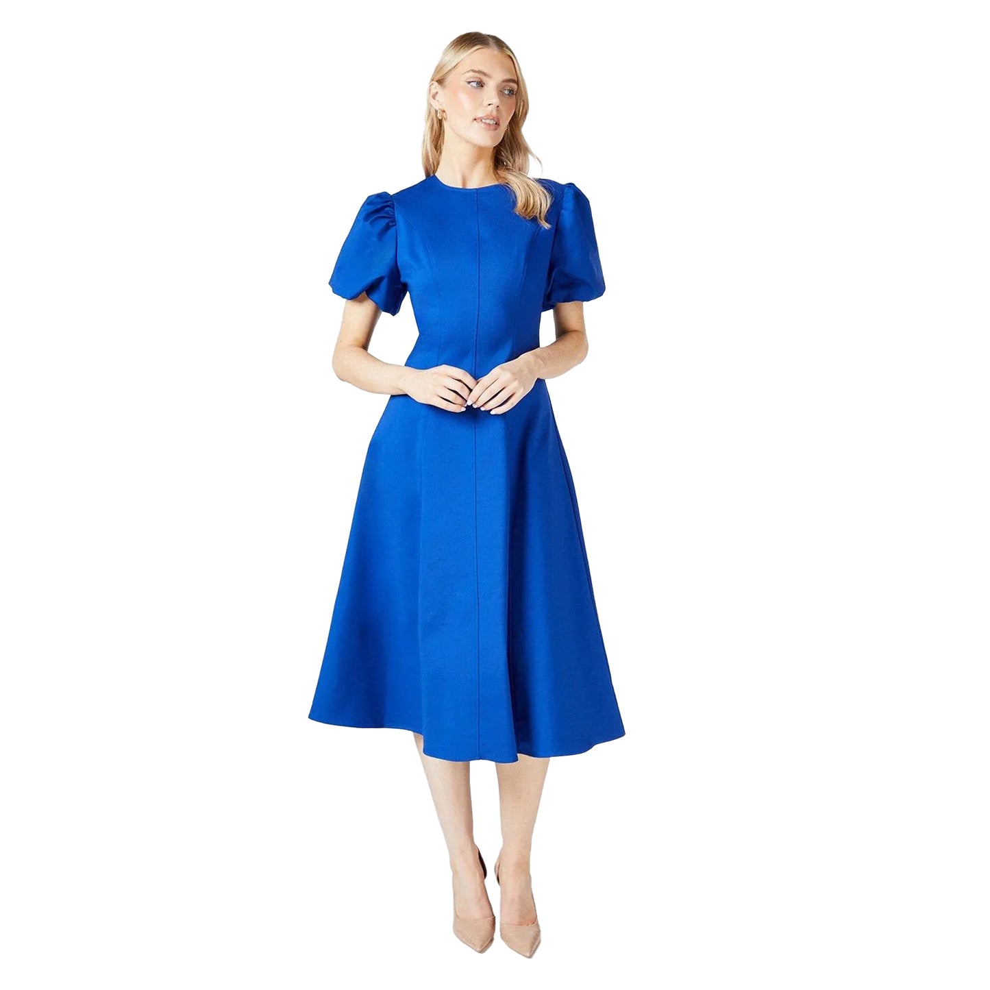 Blue - Front - Principles Womens-Ladies Puff Sleeve Midi Dress
