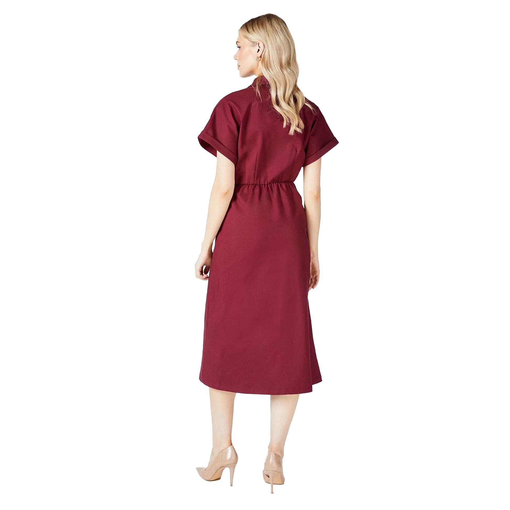 Merlot - Back - Principles Womens-Ladies Crepe Button Detail Wrap Dress