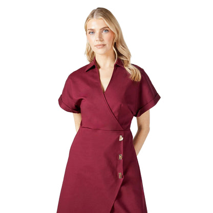 Merlot - Side - Principles Womens-Ladies Crepe Button Detail Wrap Dress
