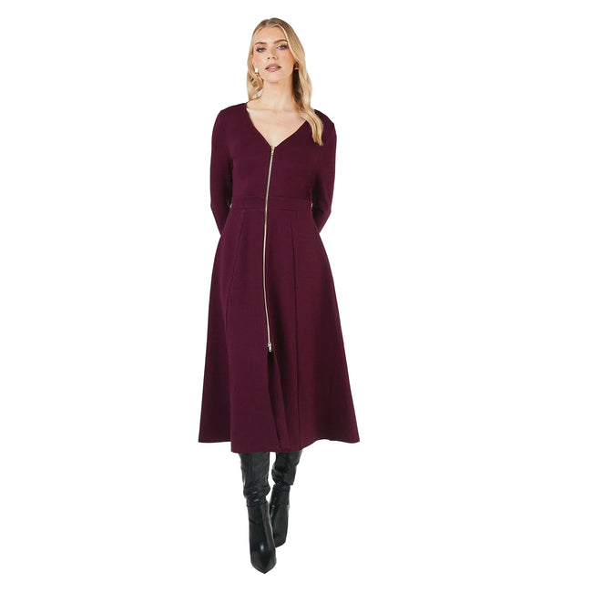 Plum - Front - Principles Womens-Ladies Ponte Zip Front Midi Dress