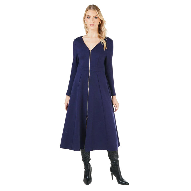Navy - Front - Principles Womens-Ladies Ponte Zip Front Midi Dress