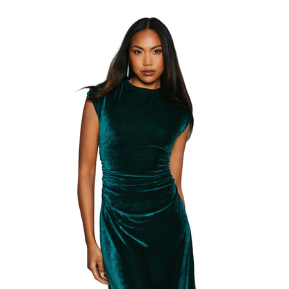 Green - Side - Principles Womens-Ladies Velvet Ruched Waist Midi Dress