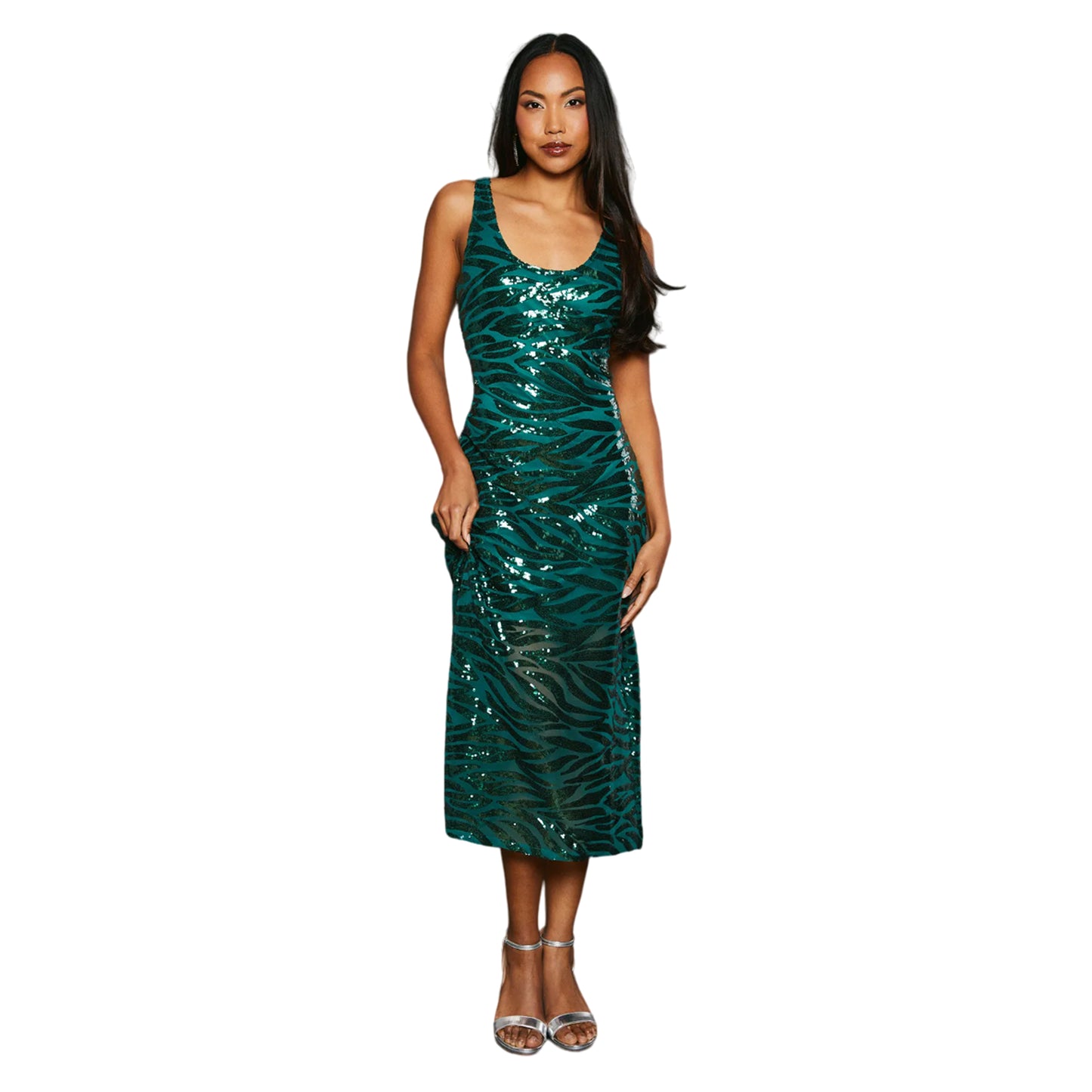 Green - Front - Principles Womens-Ladies Sequin Scoop Neck Midi Dress