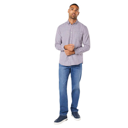 Burgundy - Side - Maine Mens Gingham Check Long-Sleeved Shirt