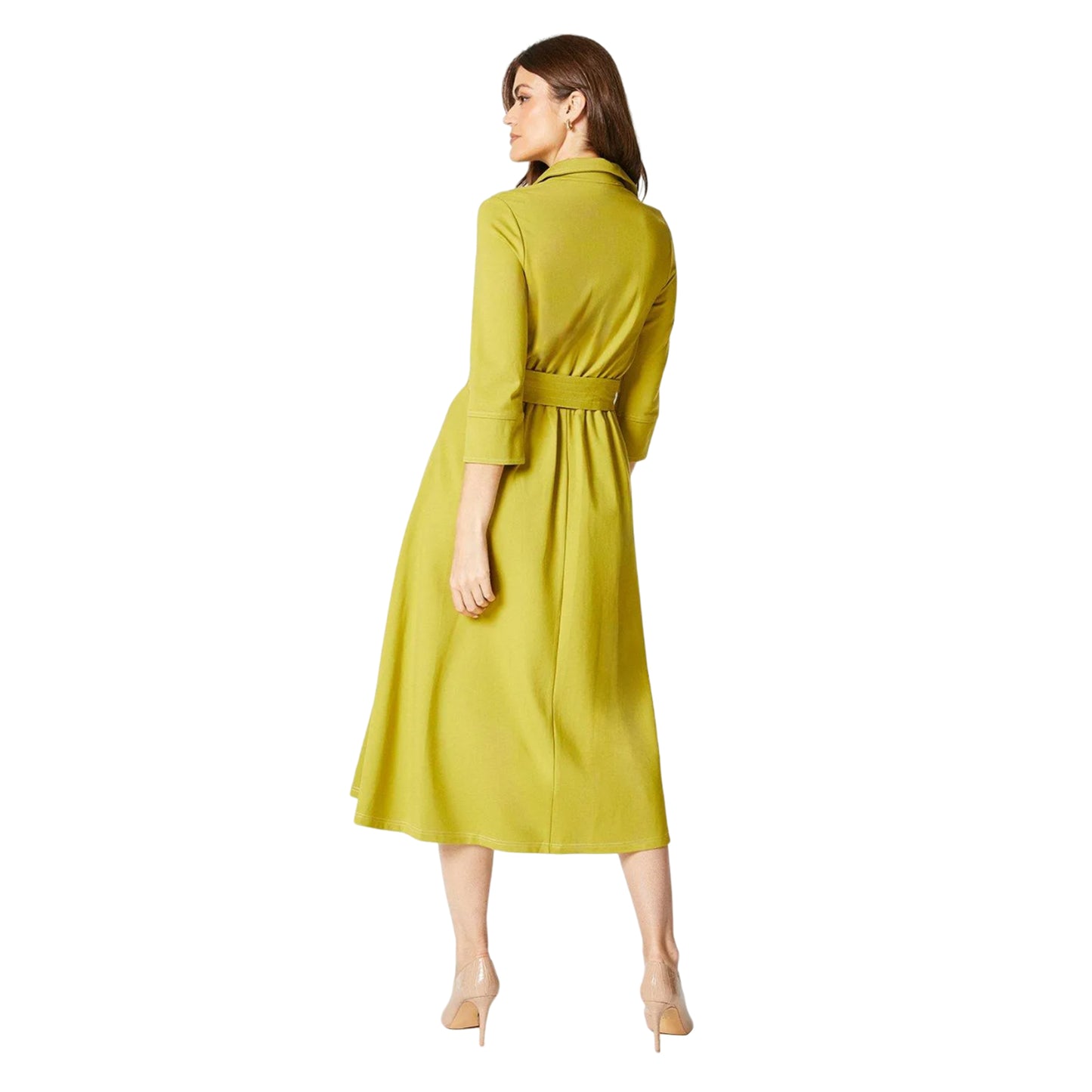 Chartreuse - Back - Principles Womens-Ladies Stitched Ponte Waist Tie Midi Dress