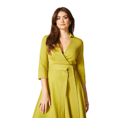 Chartreuse - Side - Principles Womens-Ladies Stitched Ponte Waist Tie Midi Dress