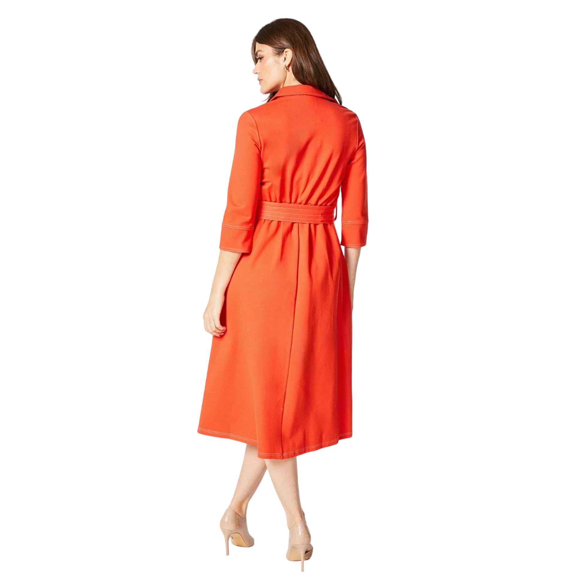 Rust - Back - Principles Womens-Ladies Stitched Ponte Waist Tie Midi Dress