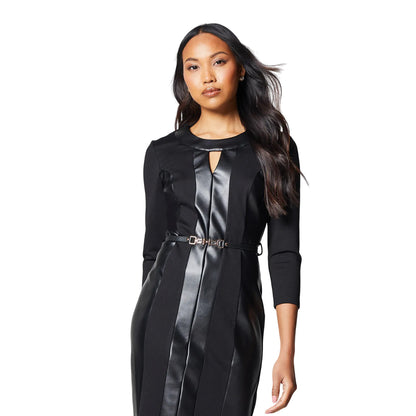 Black - Side - Principles Womens-Ladies PU Belt Shift Dress