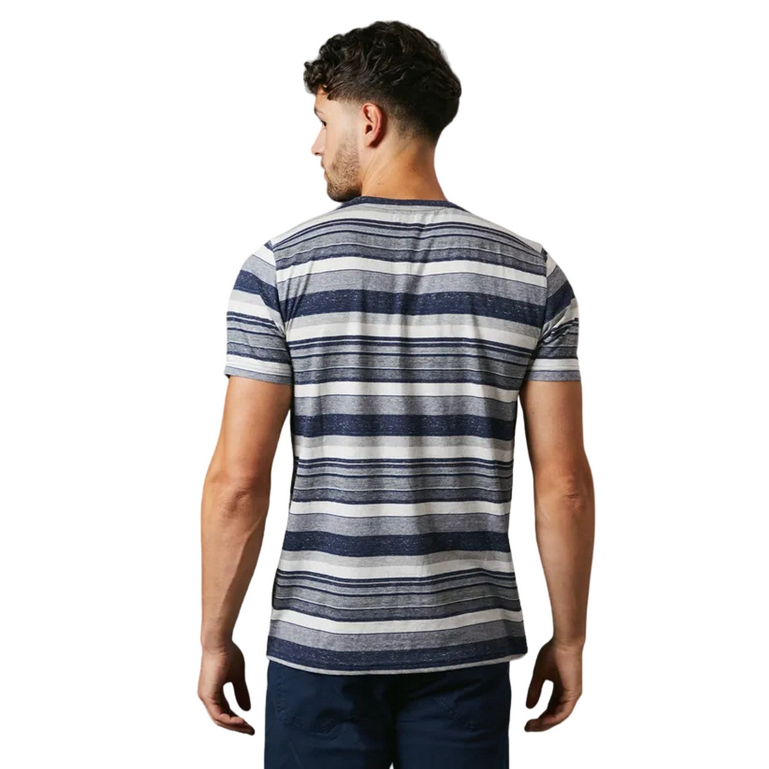 Blue - Back - Maine Mens Denver Striped T-Shirt